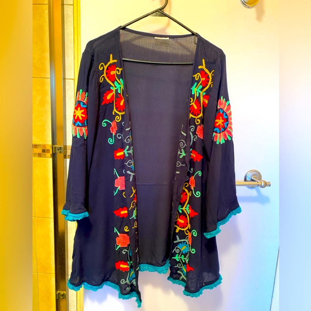 Delicate chiffon bright floral open-front topper
